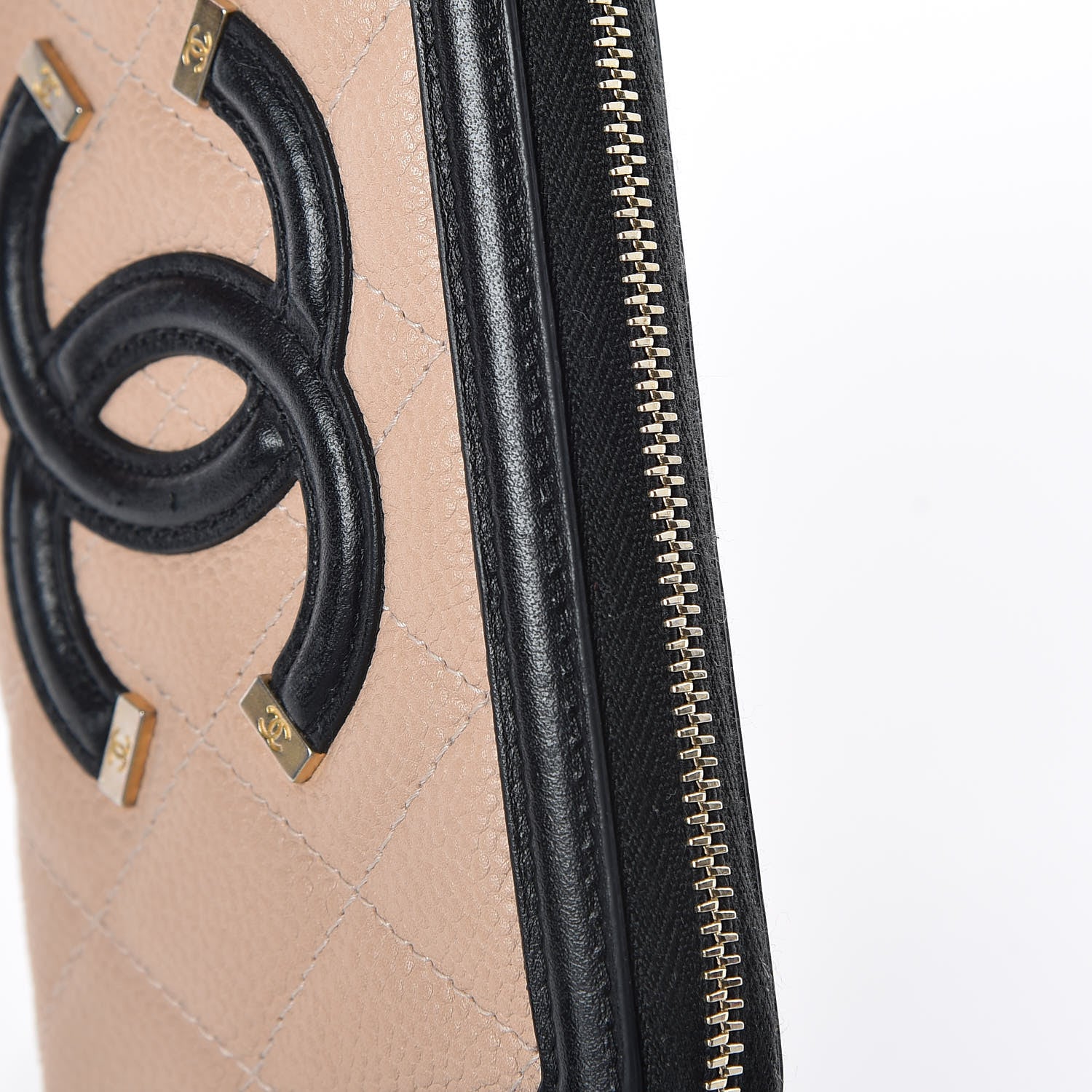 Chanel Caviar Quilted Small Filigree Zip Around Wallet Beige Black 11 of 15