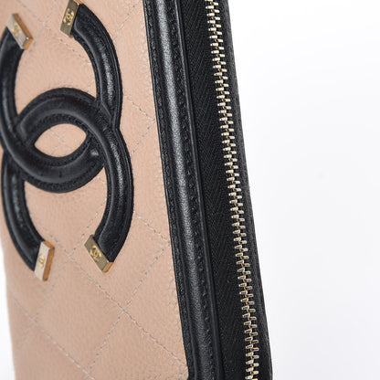 Chanel Caviar Quilted Small Filigree Zip Around Wallet Beige Black 11 of 15