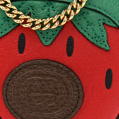 Gucci Textured Dollar Calfskin Retro Interlocking G Fruttini Strawberry Mini Crossbody Lobster Red Black New Acero 8 of 10