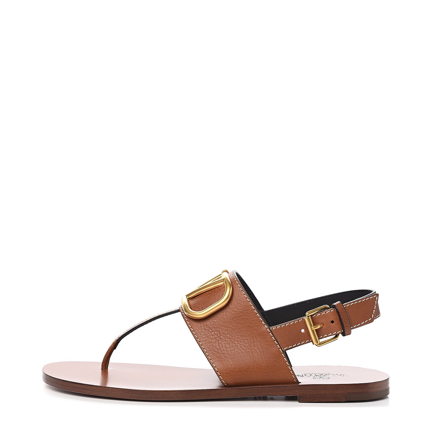Grainy Cowhide Vlogo Slingback Flat Thong Sandals 38.5 Cuoio