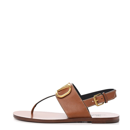 Valentino Garavani Grainy Cowhide Vlogo Slingback Flat Thong Sandals 38.5 Cuoio 1 of 9