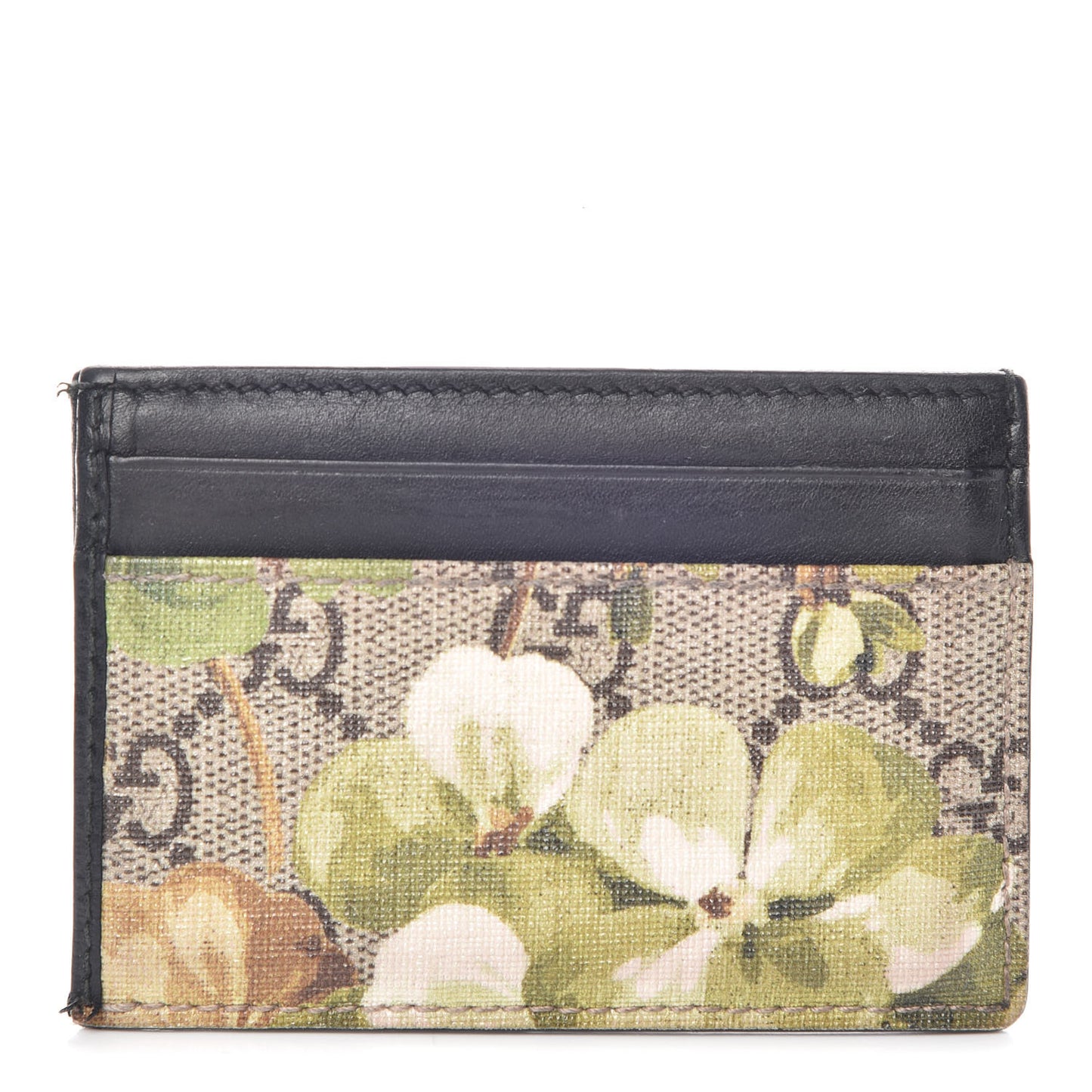 GG Supreme Monogram Blooms Card Holder Beige New Military Black