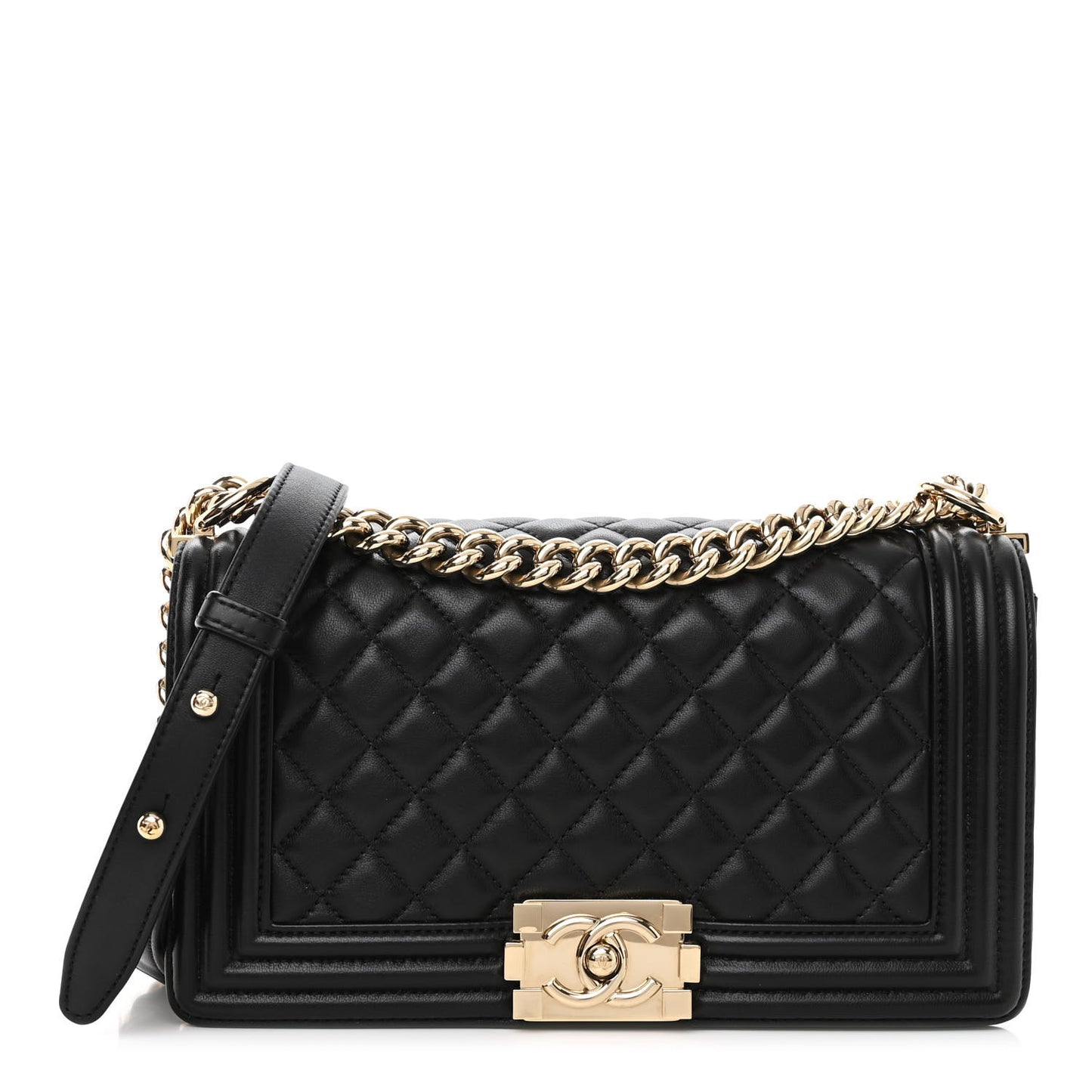 Lambskin Quilted Medium Boy Flap Black
