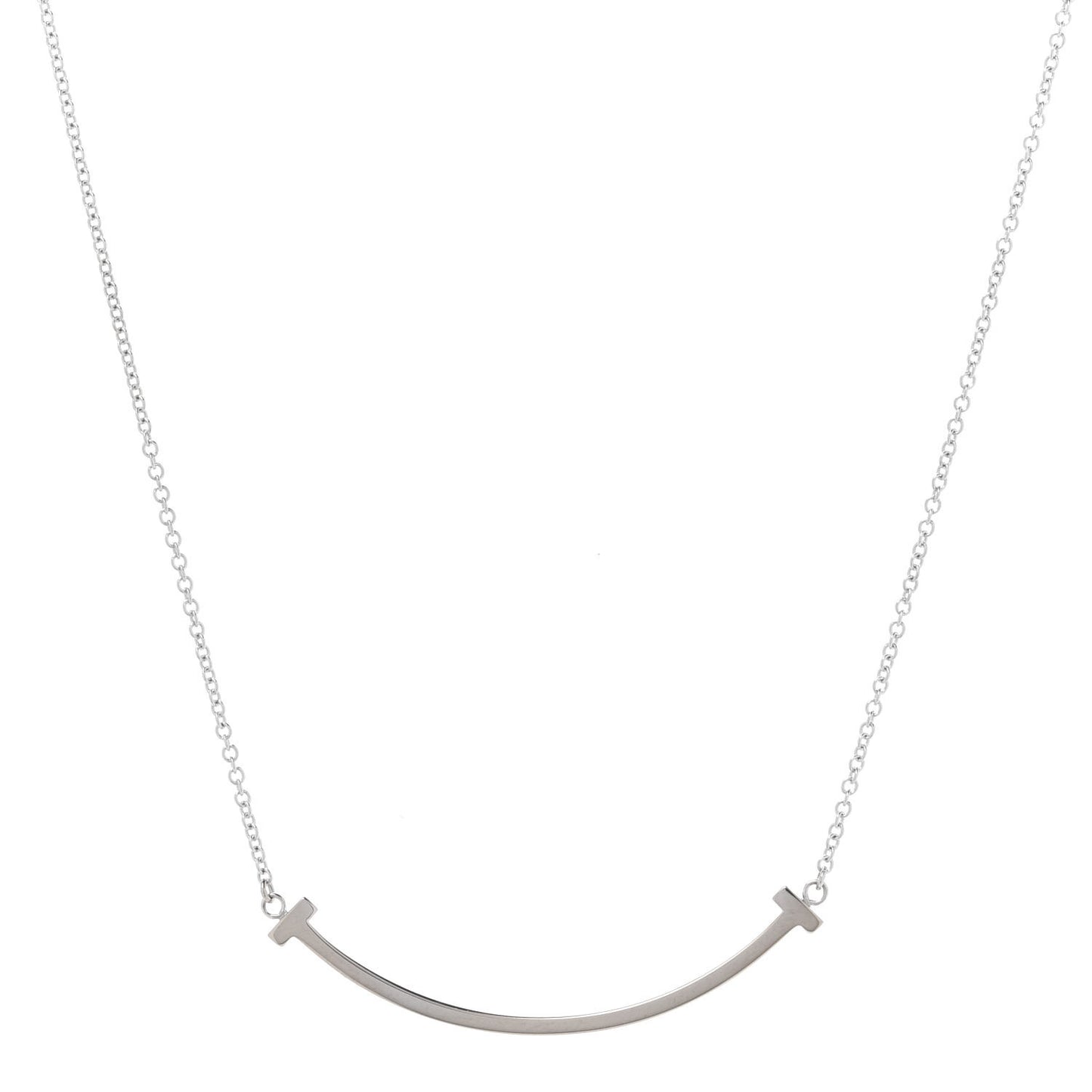 18K White Gold Small T Smile Pendant Necklace