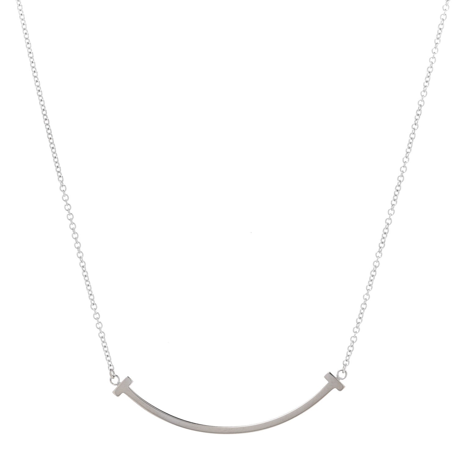 Tiffany 18K White Gold Small T Smile Pendant Necklace 1 of 6