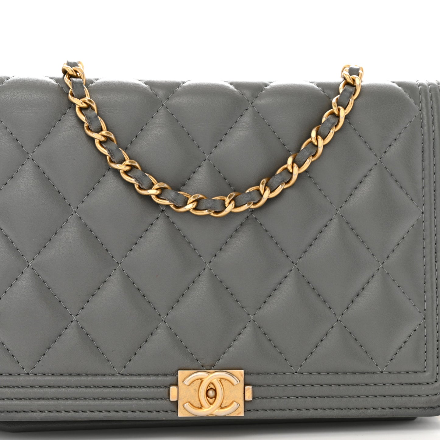 Lambskin Quilted Boy Wallet On Chain WOC Grey