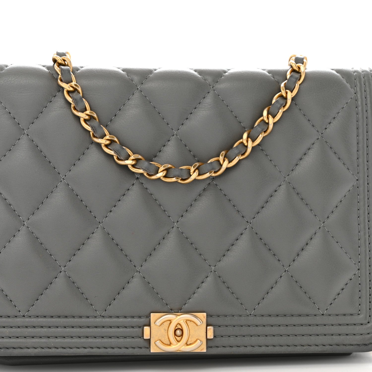 Chanel Lambskin Quilted Boy Wallet On Chain WOC Grey 9 of 18