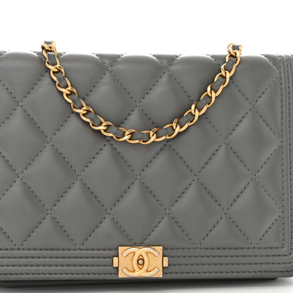 Chanel Lambskin Quilted Boy Wallet On Chain WOC Grey 9 of 18