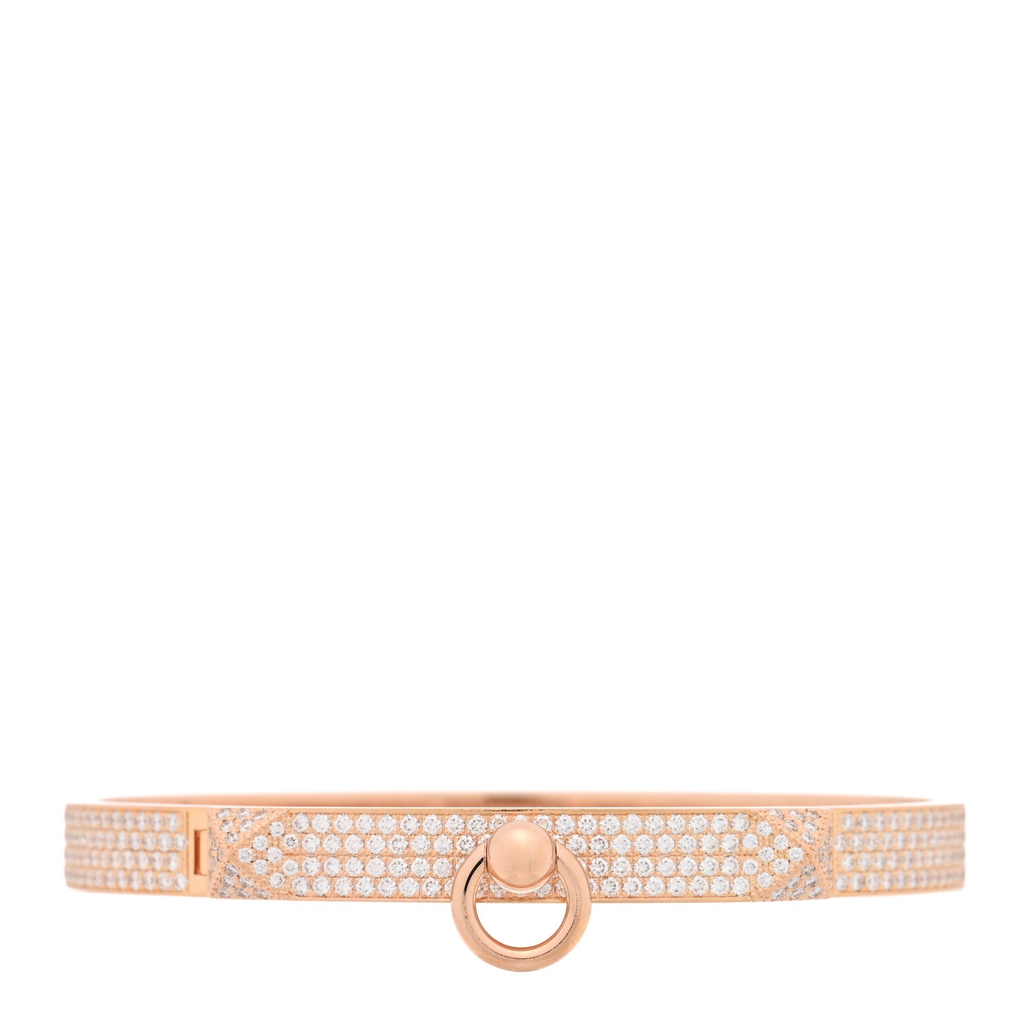 Hermes 18K Rose Gold Diamond PM Collier De Chien Full Pave Bracelet SH 1 of 4