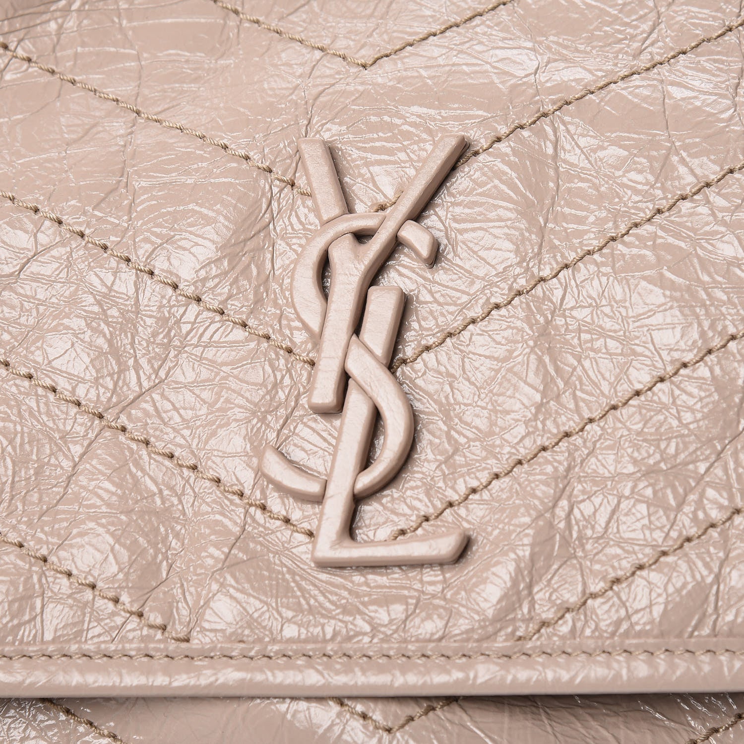 Saint Laurent Crinkled Calfskin Matelasse Monogram Medium Niki Chain Satchel Light Natural 10 of 10