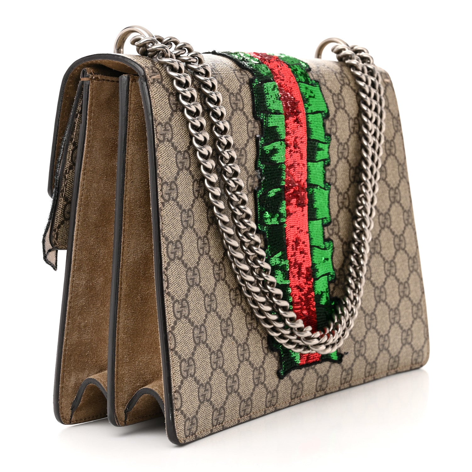 Gucci GG Supreme Monogram Lightning Embroidered Medium Dionysus Shoulder Bag Beige 3 of 12