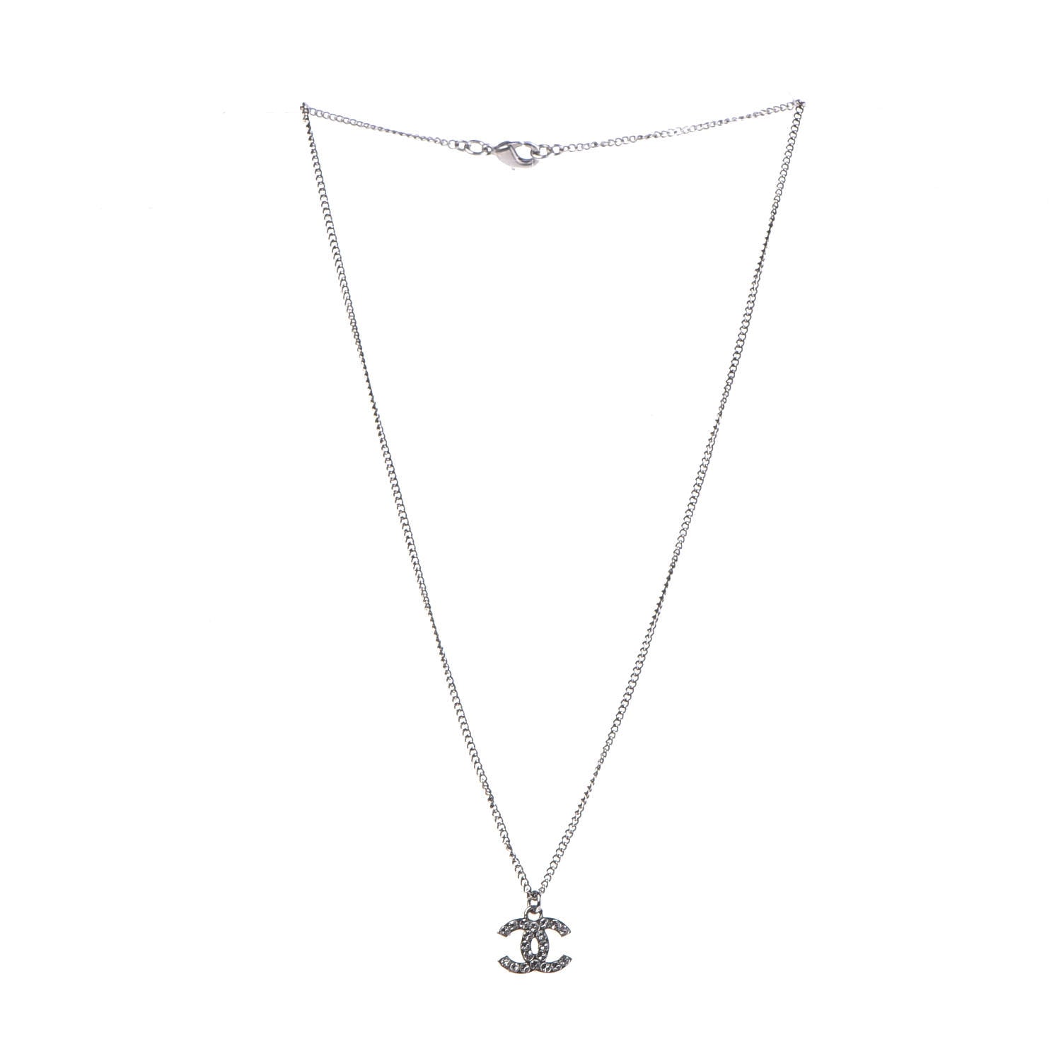 Chanel Crystal Timeless CC Necklace Silver 3 of 6