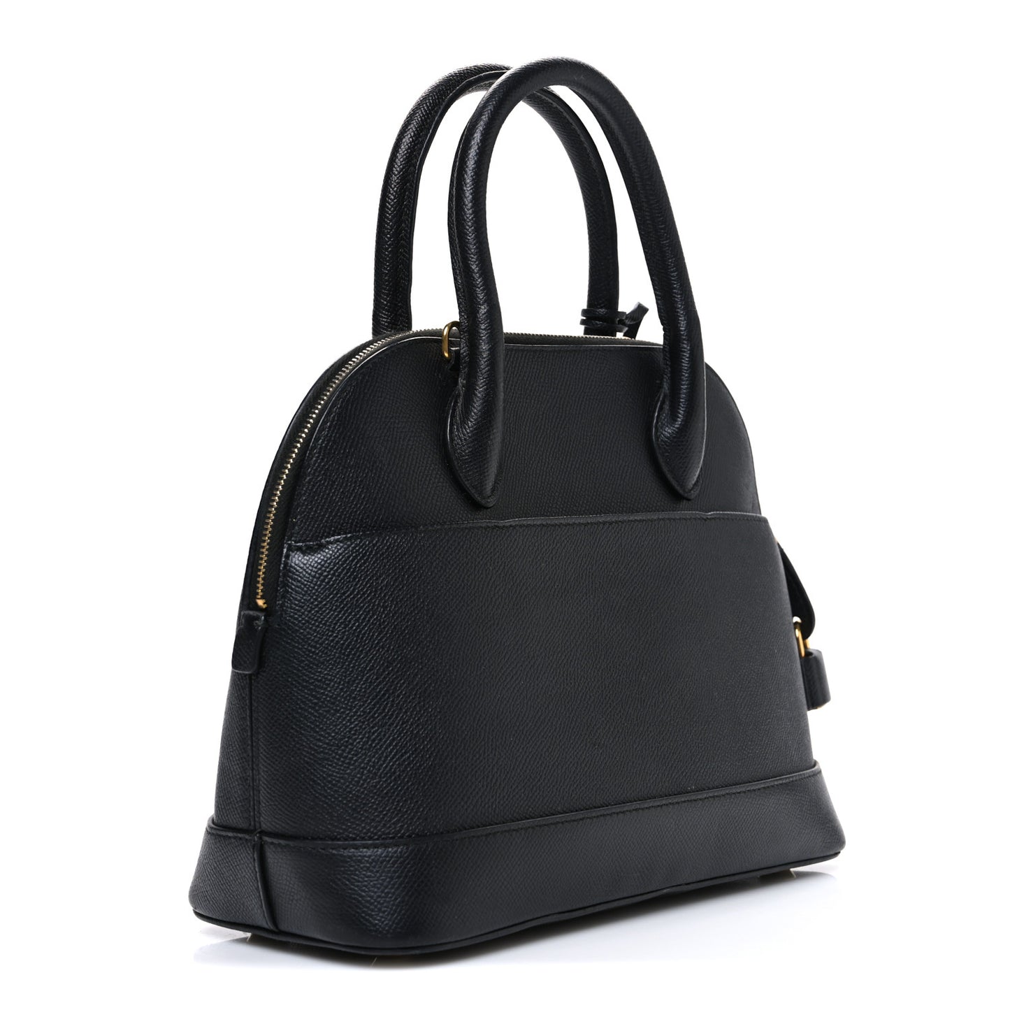 Signature Grained Calfskin Logo S Ville Top Handle Bag Black