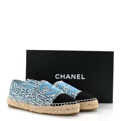 Chanel Tweed CC Espadrilles 36 Navy Blue Green Blue 10 of 10