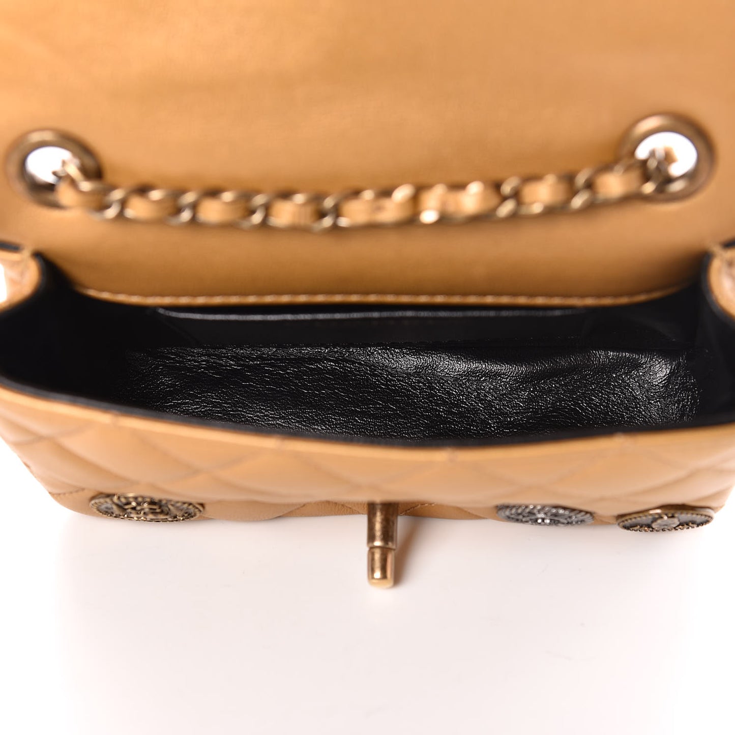 Metallic Lambskin Quilted Extra Mini Medallion Flap Gold