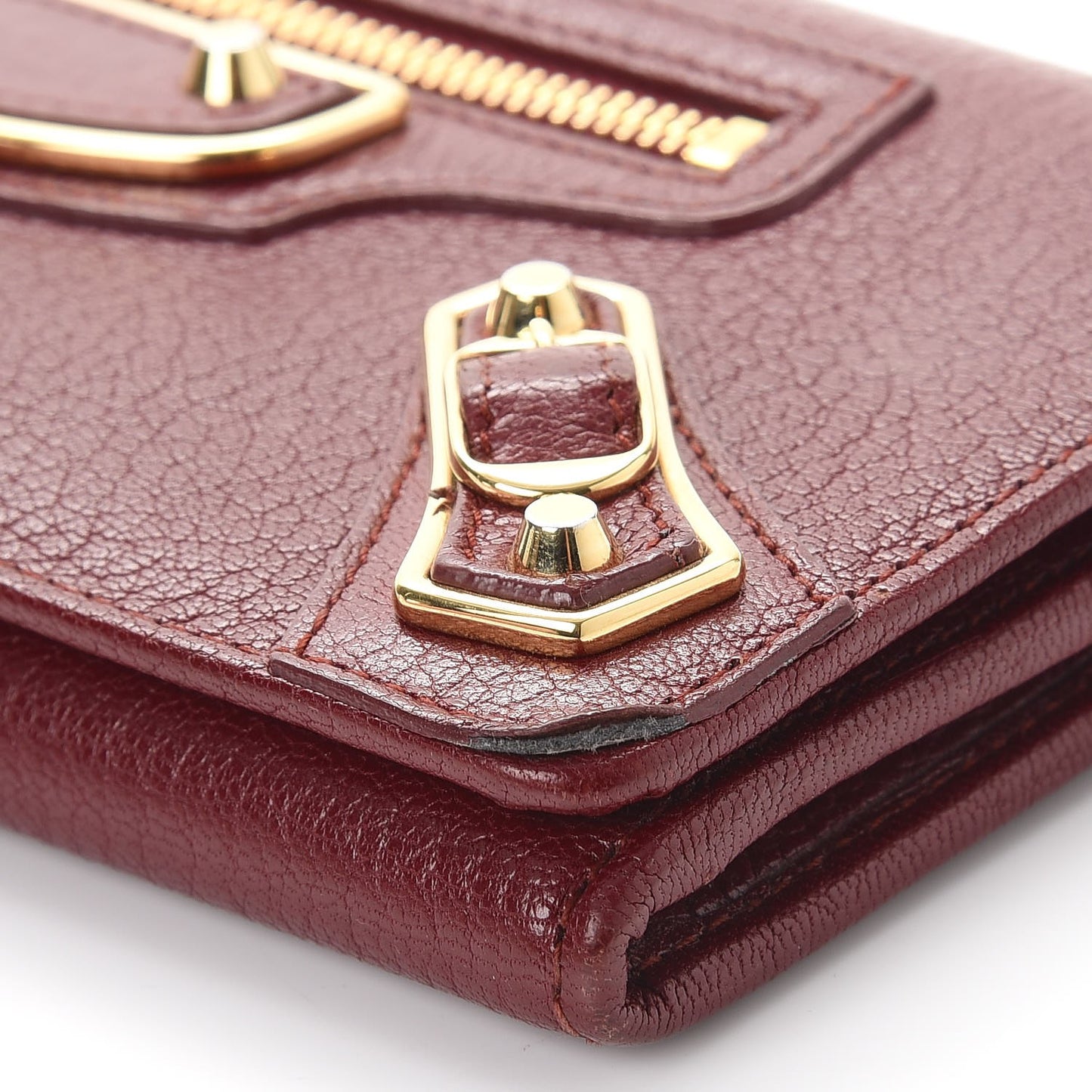 Chevre Gold Metallic Edge Hardware Money Wallet Bordeaux
