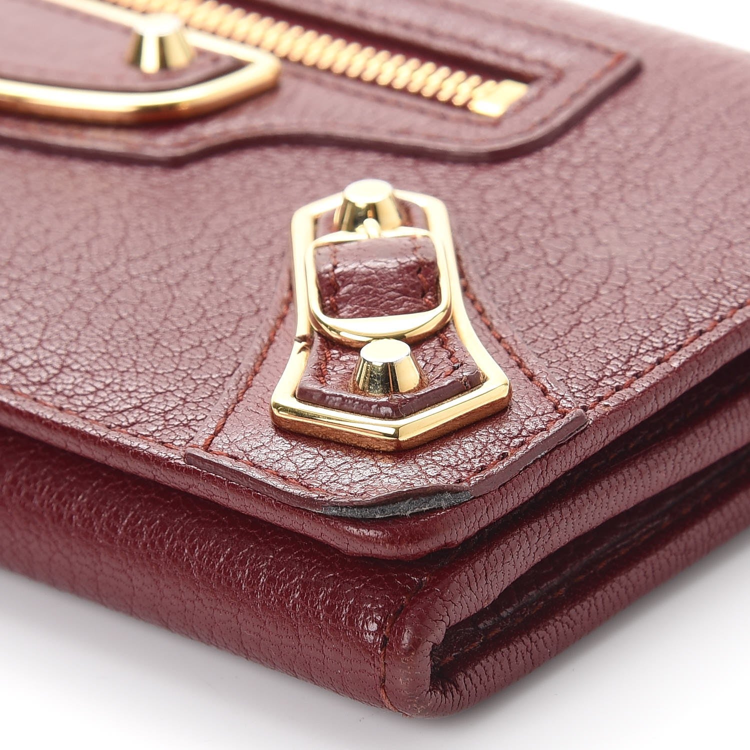 Balenciaga Chevre Gold Metallic Edge Hardware Money Wallet Bordeaux 10 of 15