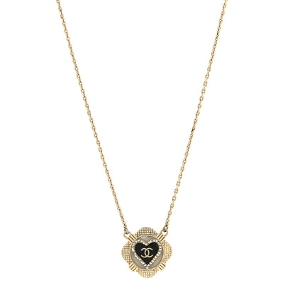 Chanel Resin Crystal Quilted CC Heart Necklace Gold Black 1 of 5