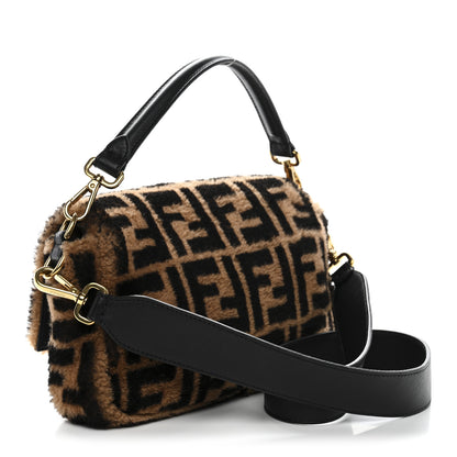 Fendi Shearling Vitello Dolce Macro FF 1974 Baguette Tobacco Black 3 of 10