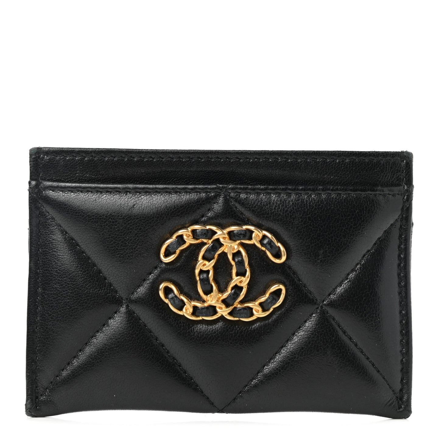 Lambskin Quilted Chanel 19 Card Holder Black