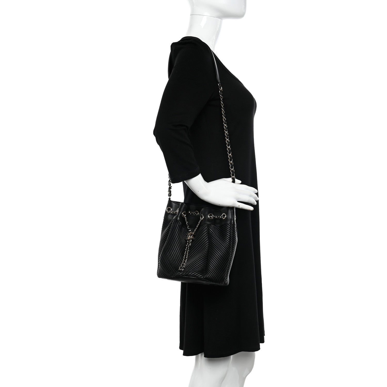 Chanel Lambskin Chevron Drawstring Bag Black 2 of 10