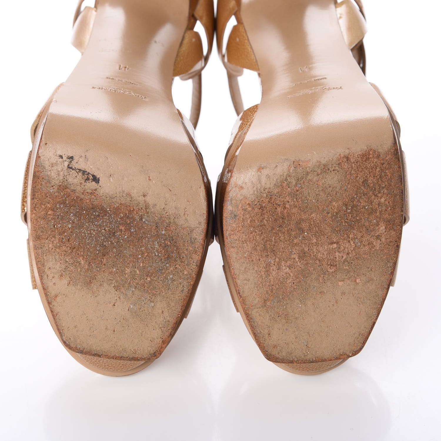 Saint Laurent Pebbled Patent Tribute 105 Platform Sandals 41 Gold 9 of 11