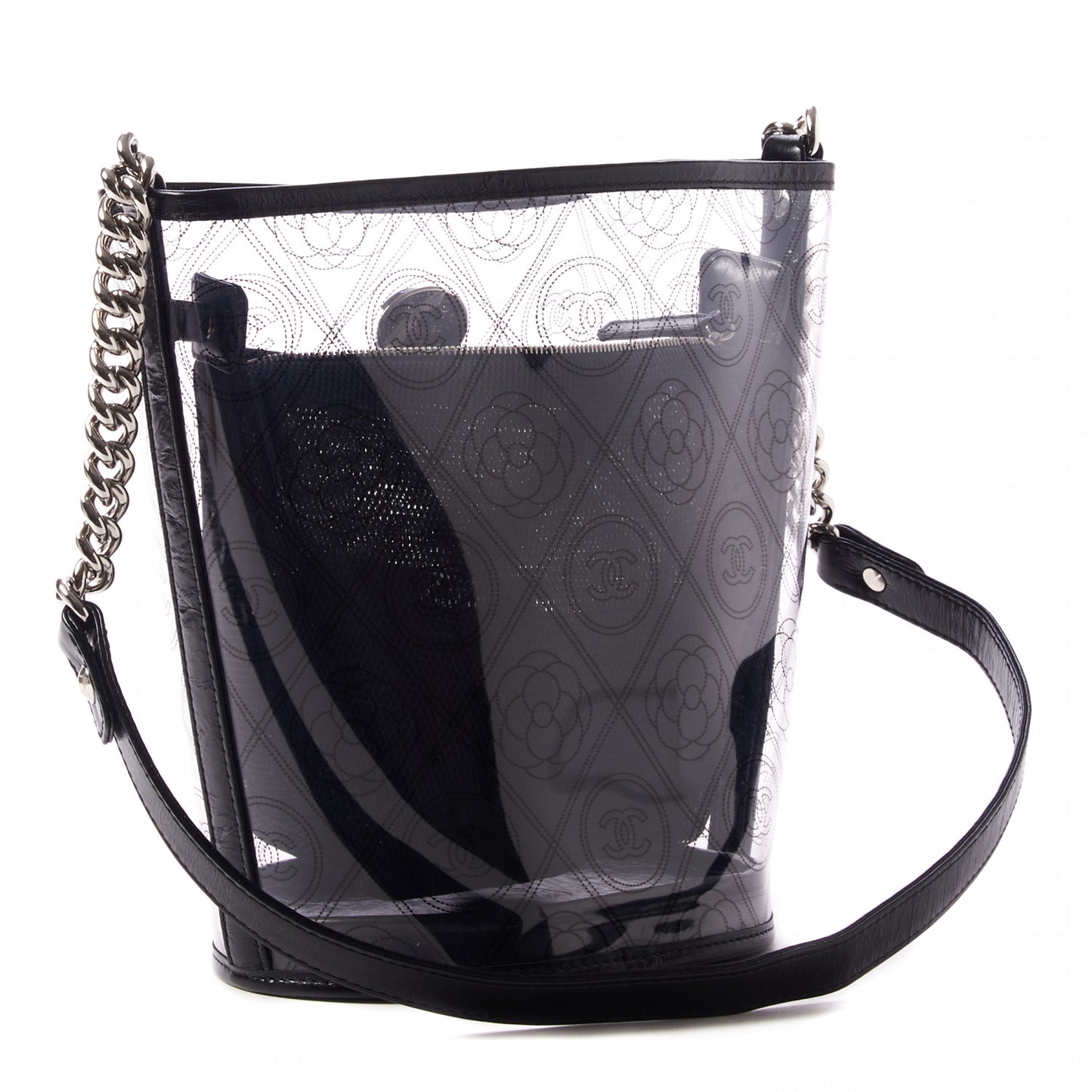 Crumpled Calfskin PVC Bucket Bag Black