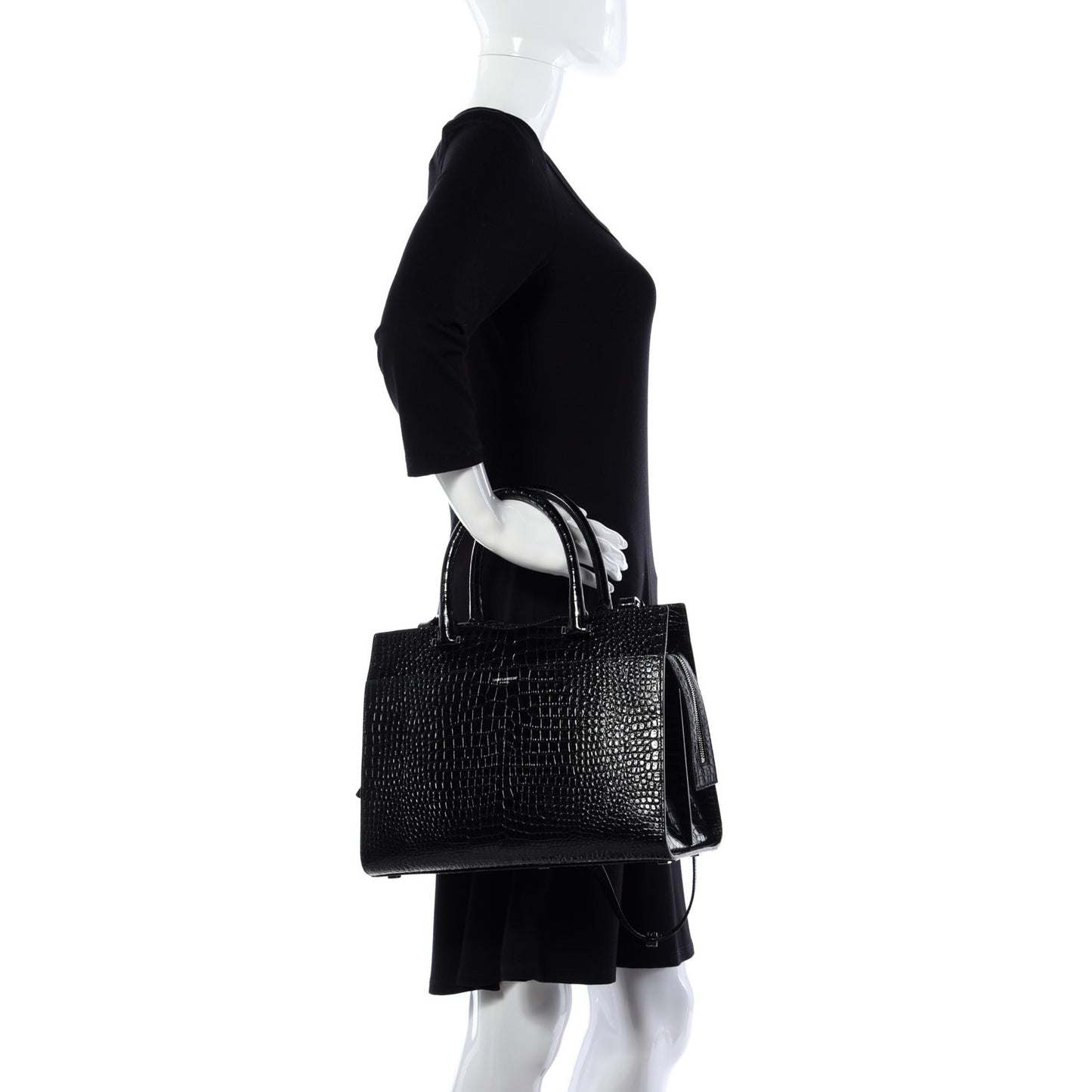 Croc Calfskin Embossed Medium Uptown Tote Black