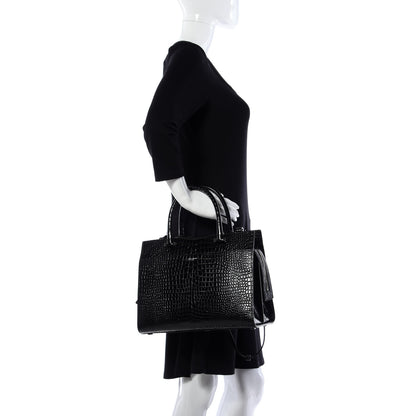 Saint Laurent Croc Calfskin Embossed Medium Uptown Tote Black 3 of 8