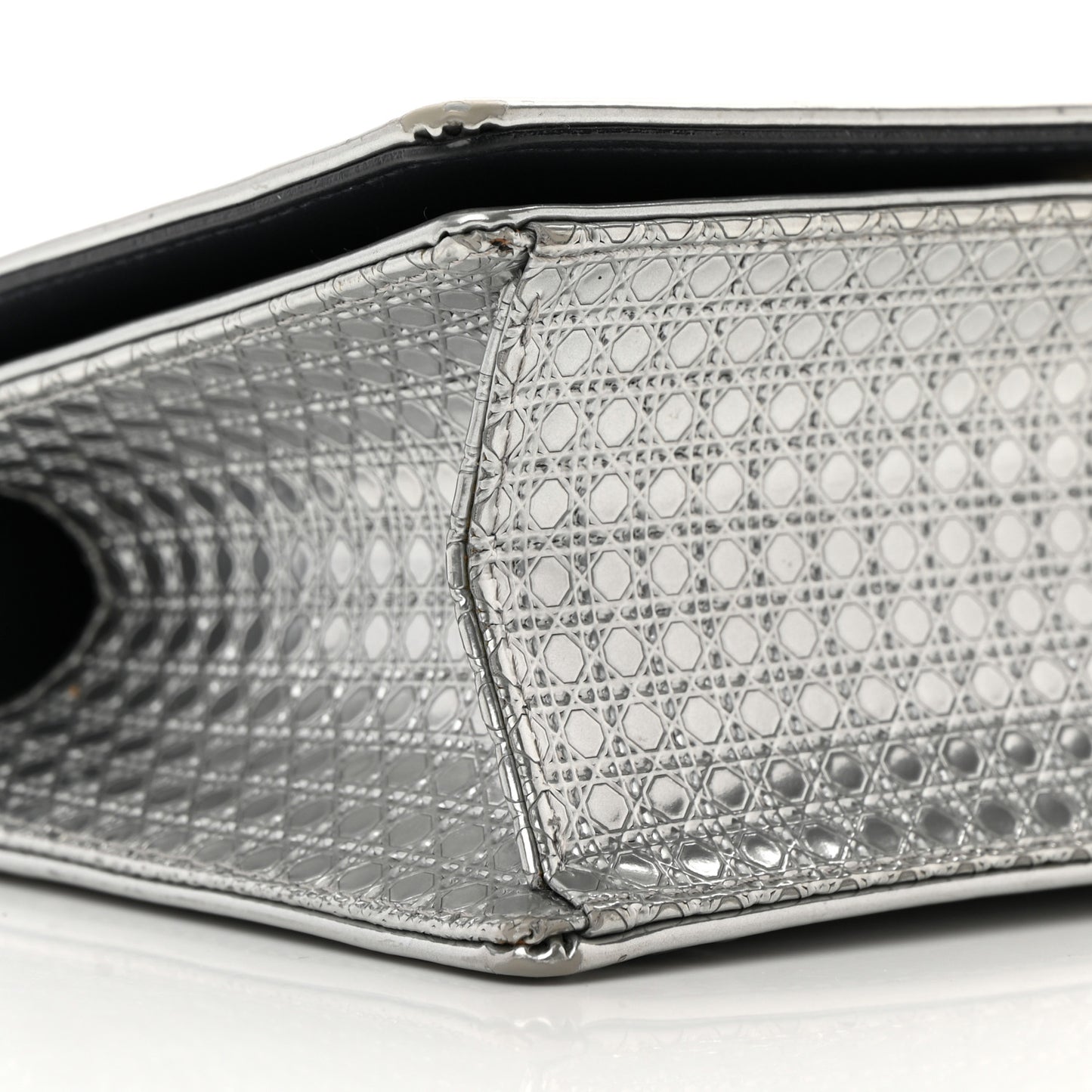 Metallic Patent Micro-Cannage Small Diorama Flap Bag Silver