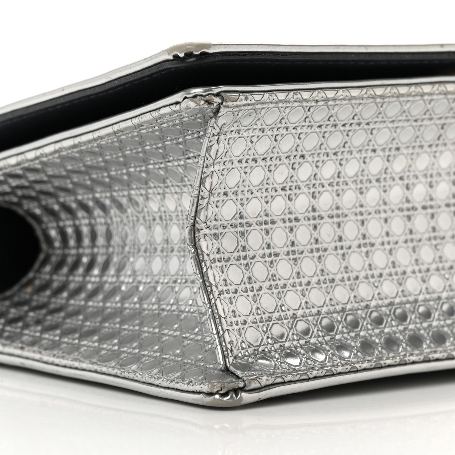 Christian Dior Metallic Patent Micro-Cannage Small Diorama Flap Bag Silver 9 of 21