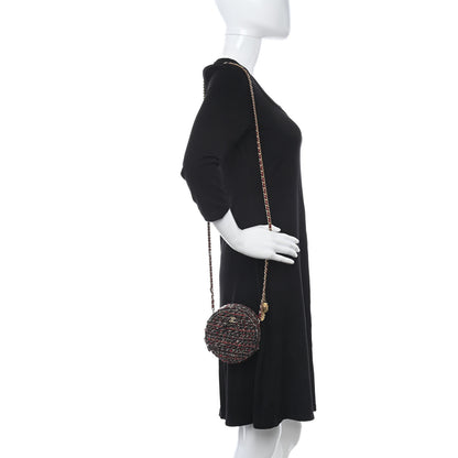 Chanel Tweed Quilted Round Clutch With Chain Red 2 of 10
