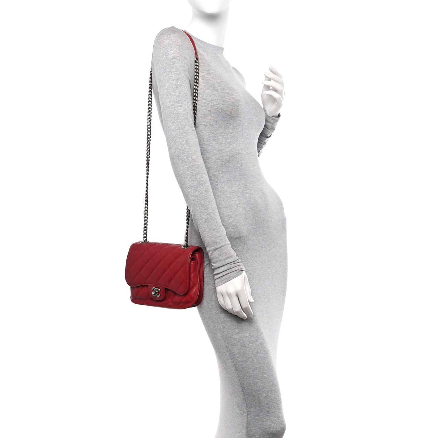Goatskin Quilted Small Natural CC Flap Red
