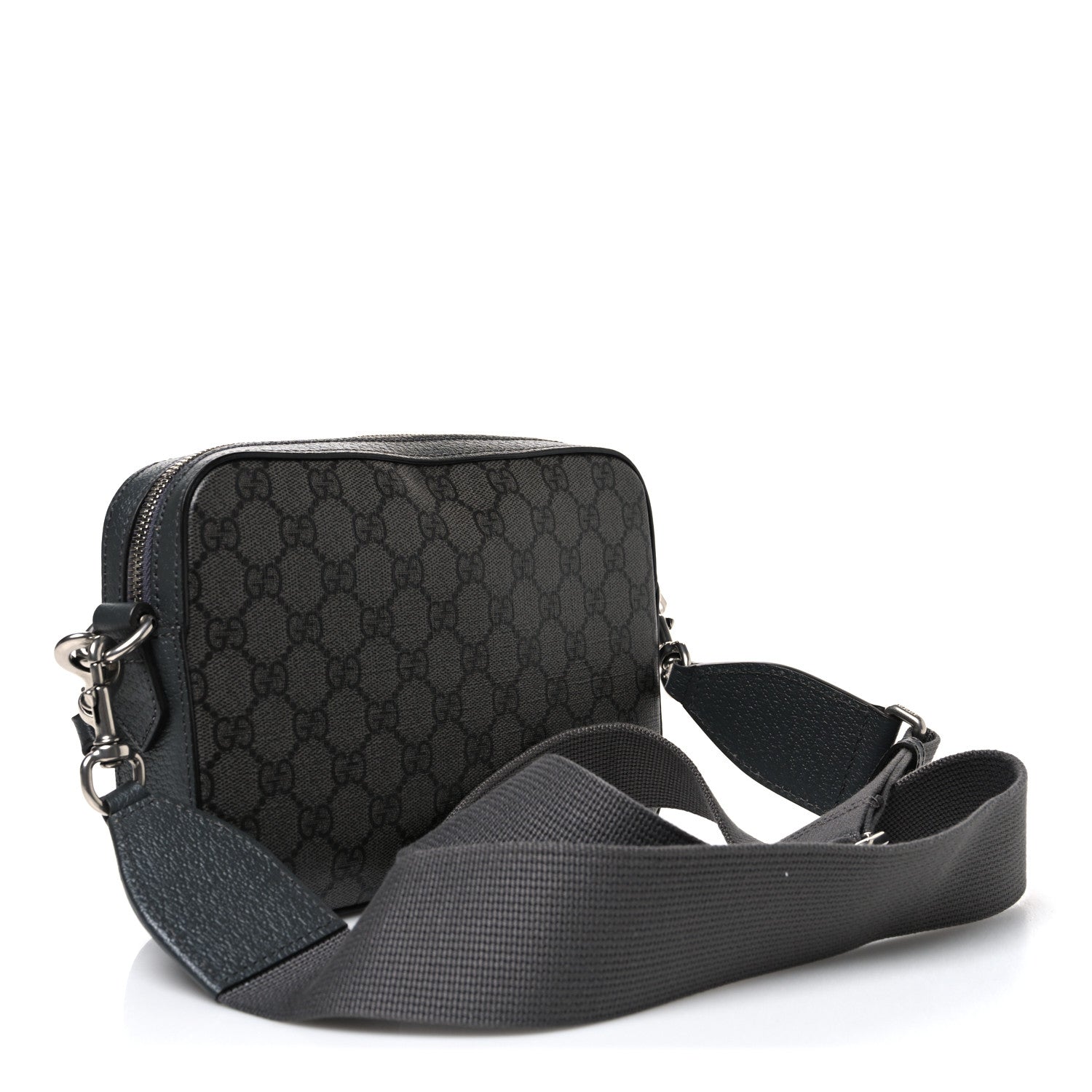 Gucci GG Supreme Monogram Textured Dollar Calfskin Web Ophidia Wristlet Shoulder Bag Grey Black Graphite Grey Grey Black Graphite Grey 3 of 10