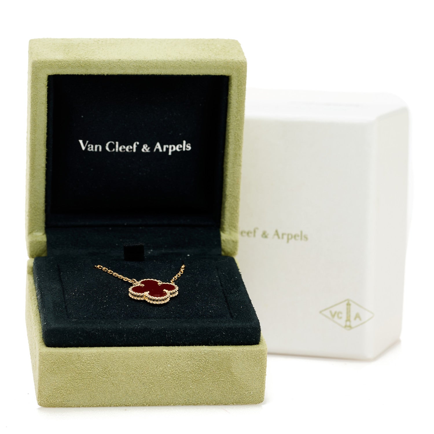 Van Cleef & Arpels 18K Yellow Gold Carnelian Vintage Alhambra Pendant Necklace 6 of 6