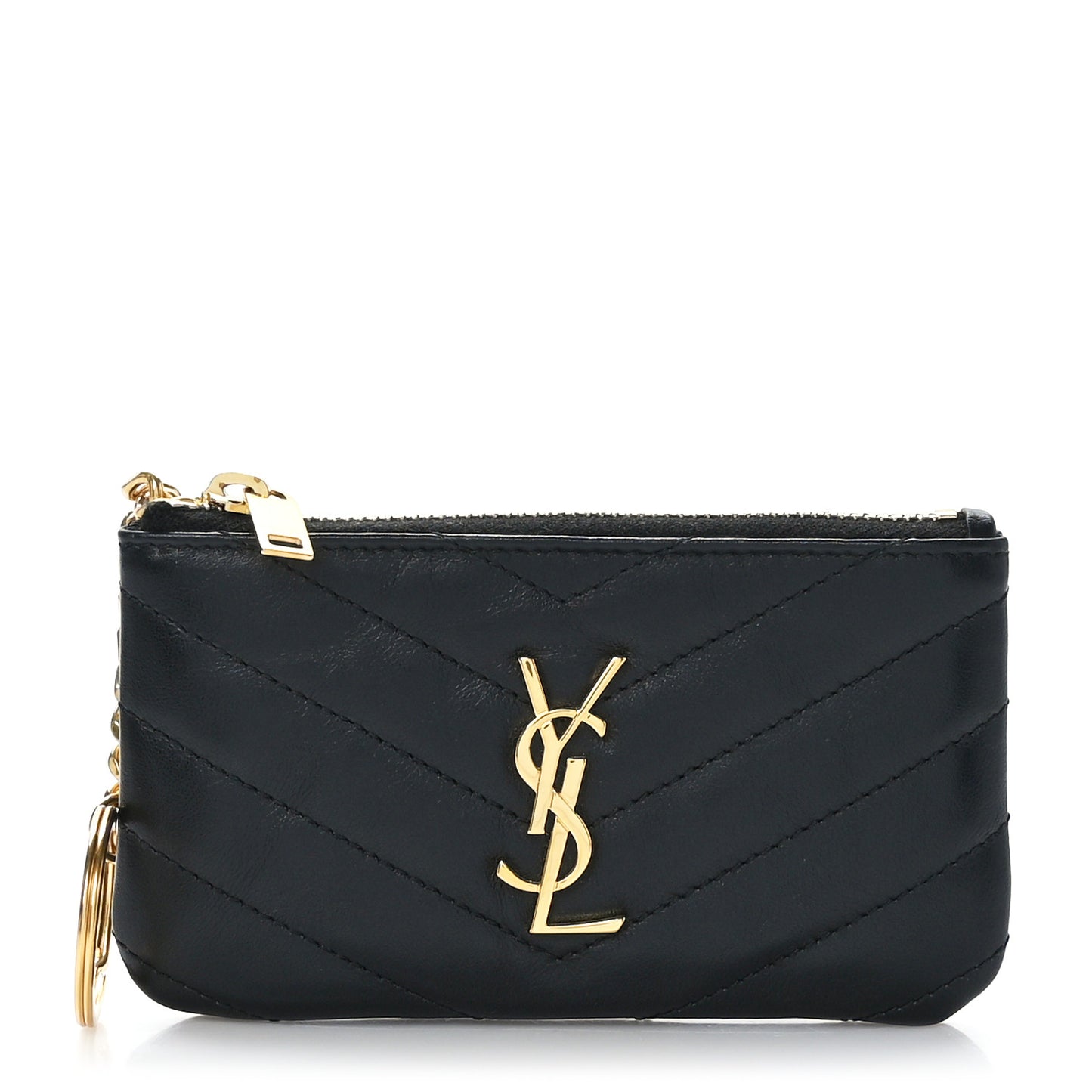 Calfskin Matelasse Monogram Key Pouch Black