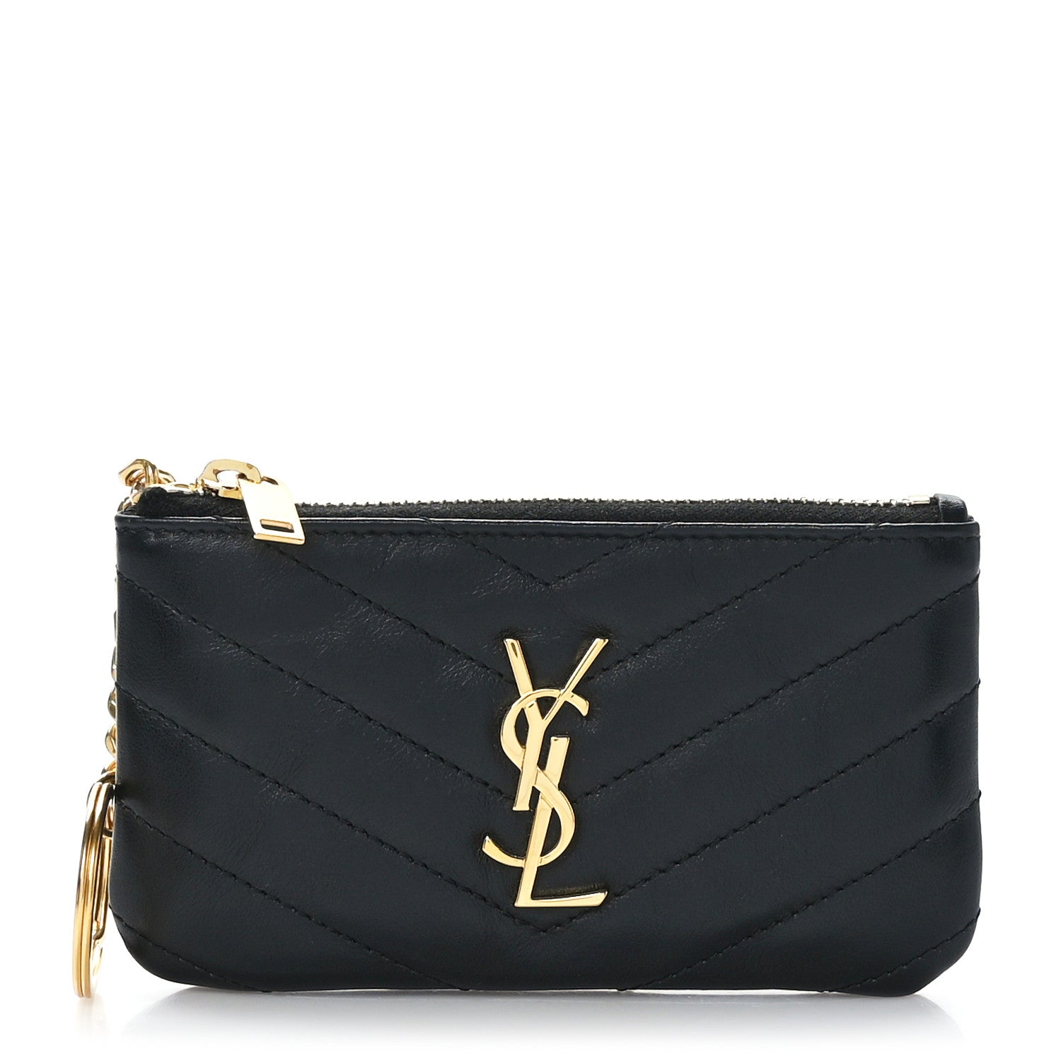 Saint Laurent Calfskin Matelasse Monogram Key Pouch Black 1 of 7