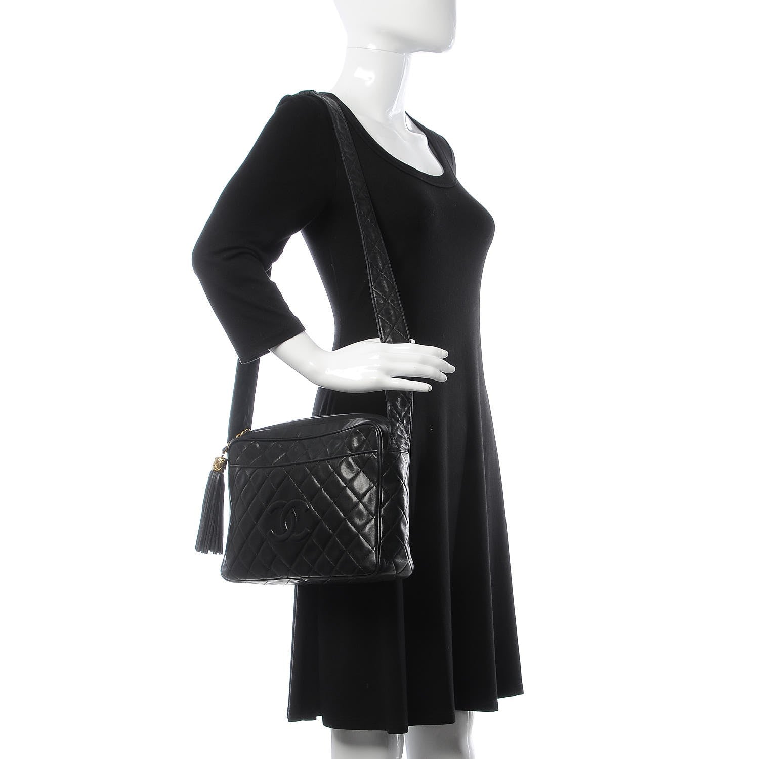 Chanel Lambskin Quilted CC Tassel Camera Case Black 2 of 13