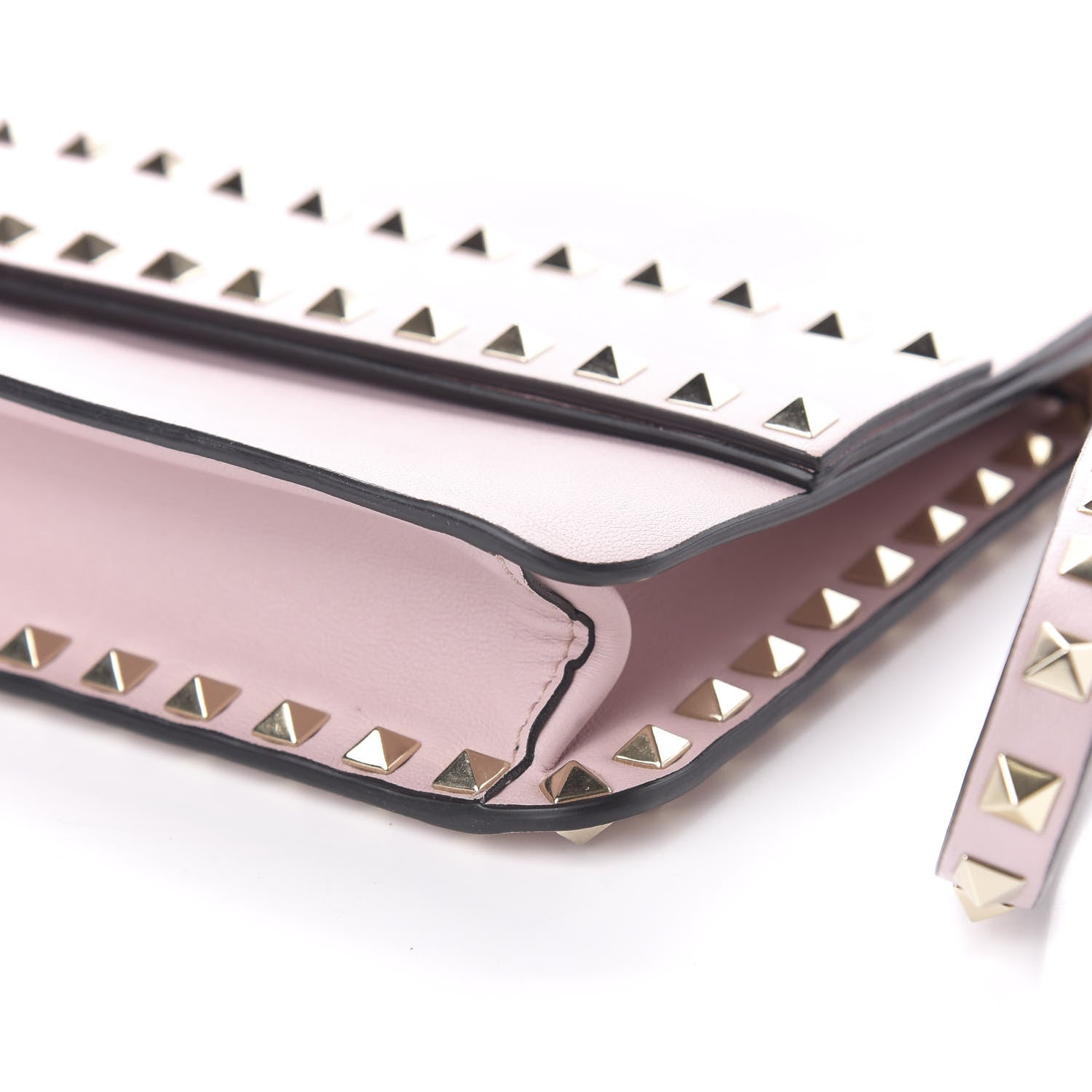 Valentino Garavani Calfskin Rockstud Side Slip Wristlet Clutch Water Rose 11 of 12
