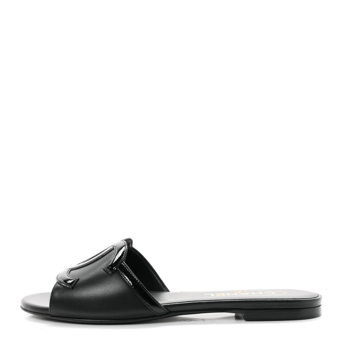Chanel Lambskin Patent Calfskin CC Cutout Mules 37.5 Black 1 of 10