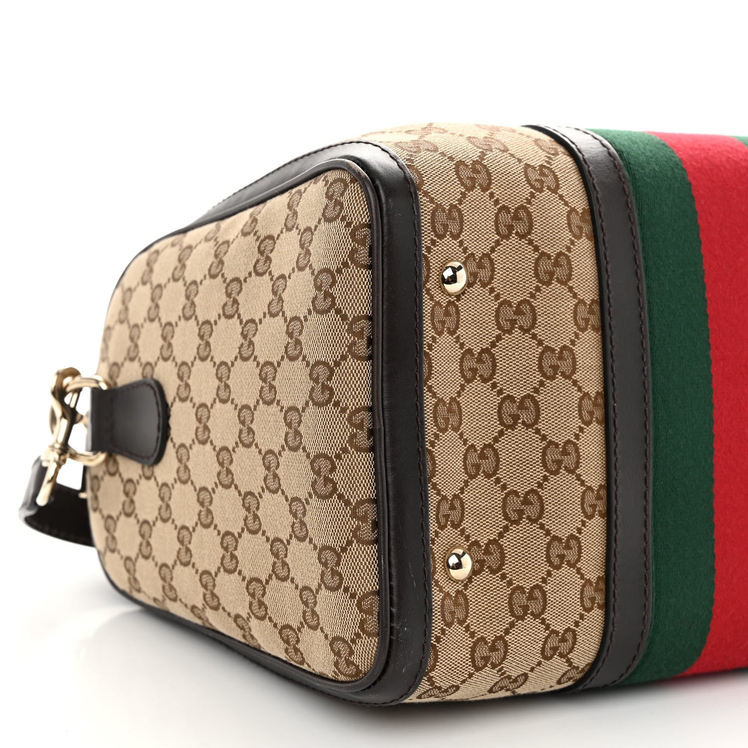 Gucci Monogram Selleria Calfskin Vintage Web Medium Boston Beige Ebony Cocoa 9 of 10