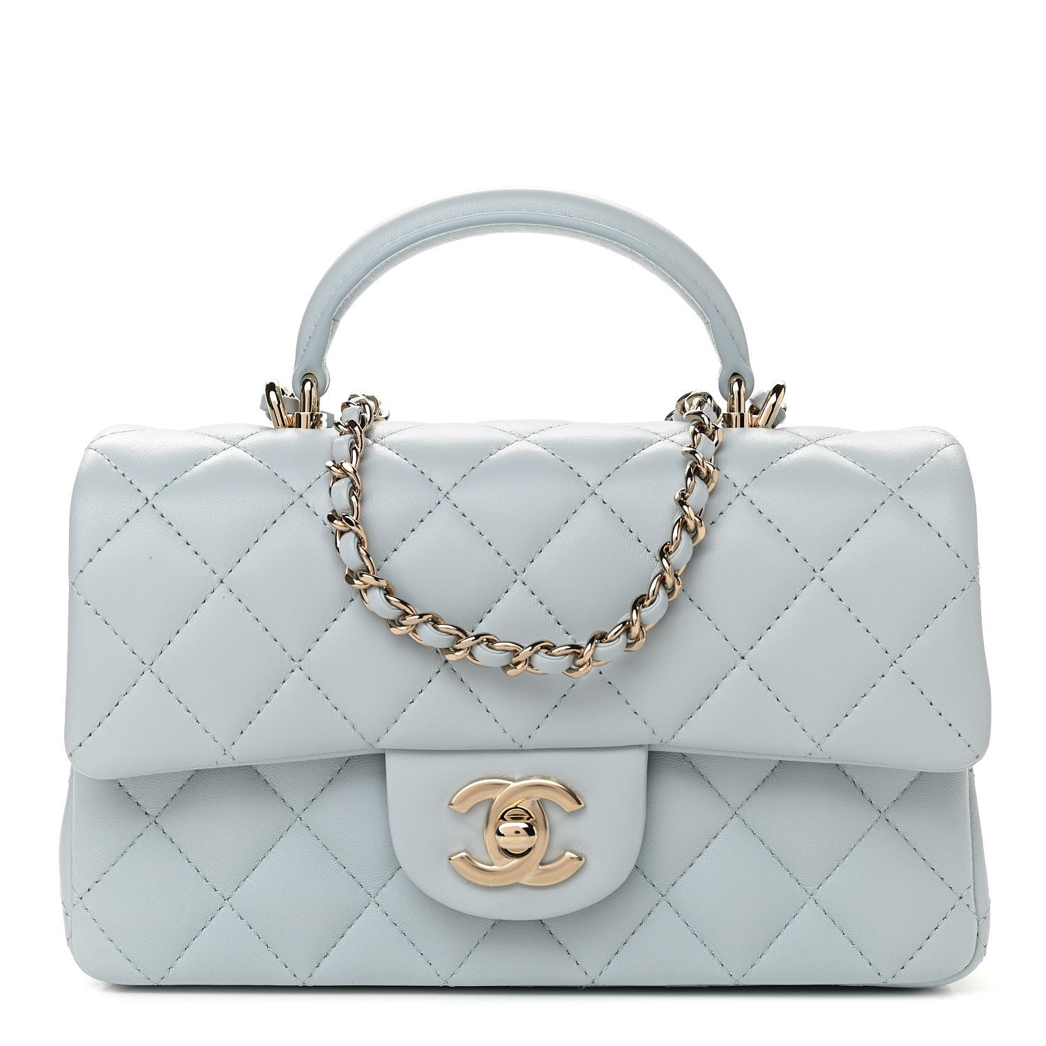 Chanel Lambskin Quilted Mini Top Handle Rectangular Flap Light Blue 1 of 11