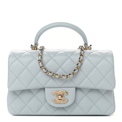 Chanel Lambskin Quilted Mini Top Handle Rectangular Flap Light Blue 1 of 11