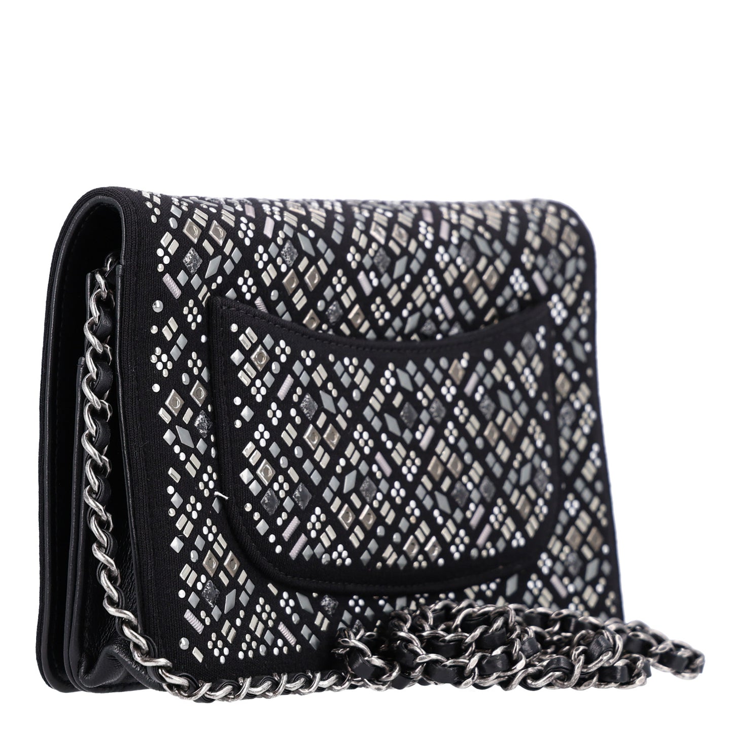 Lambskin Embellished Quilted Wallet On Chain WOC Black