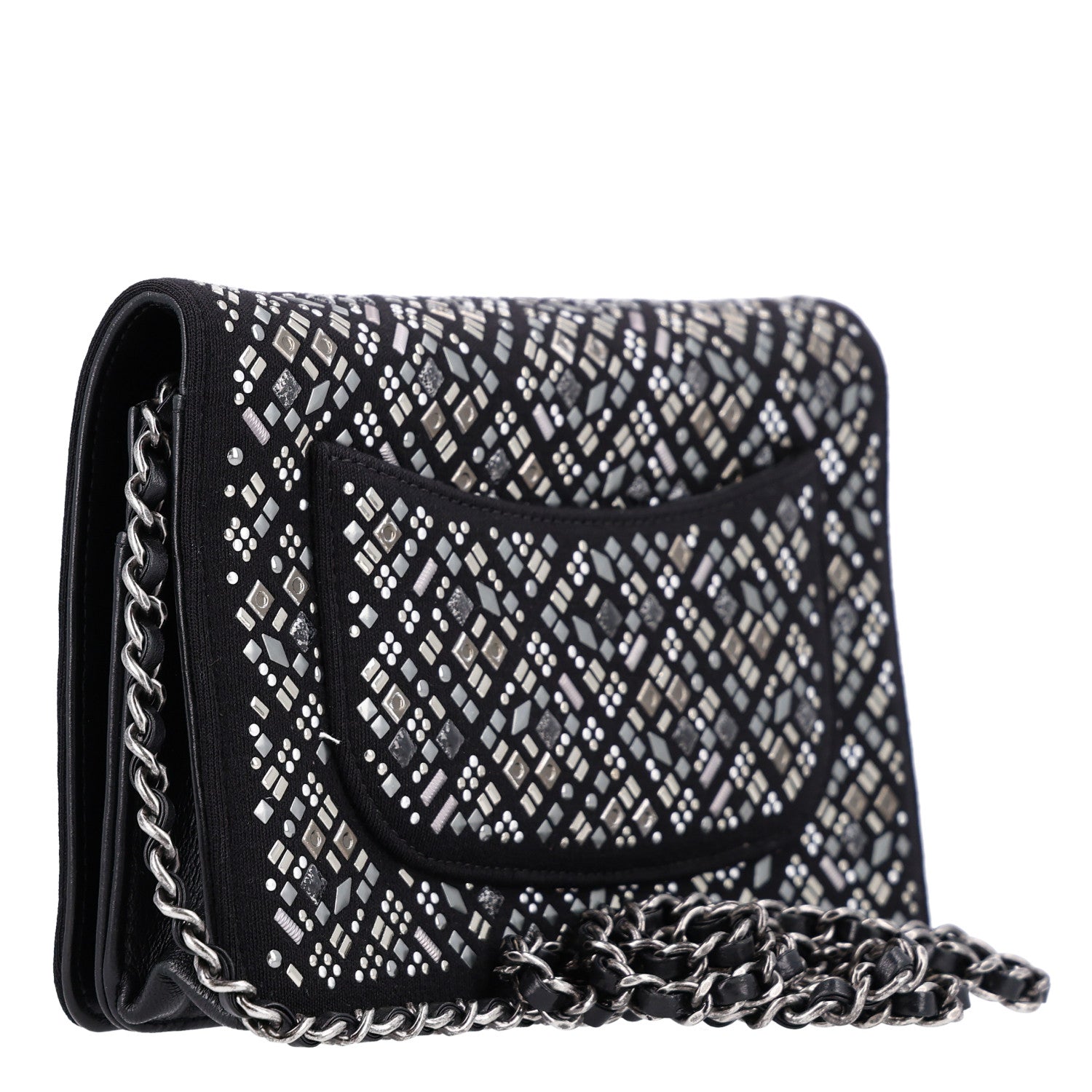 Chanel Lambskin Embellished Quilted Wallet On Chain WOC Black 4 of 11