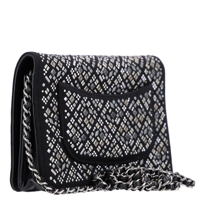 Chanel Lambskin Embellished Quilted Wallet On Chain WOC Black 4 of 11