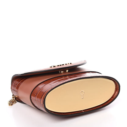 Chloe Calfskin Crocodile Embossed Small Aby Lock Chestnut Brown 4 of 9