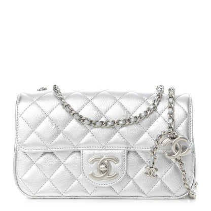 Chanel Metallic Caviar Quilted Mini Rectangular CC Slide Flap Silver 1 of 10