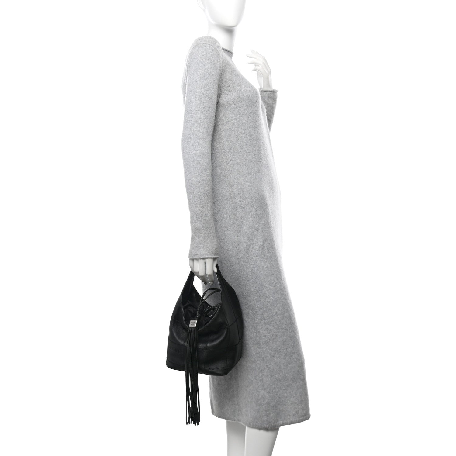 Chanel Calfskin Square Stitched Tassel Hobo Black 2 of 10