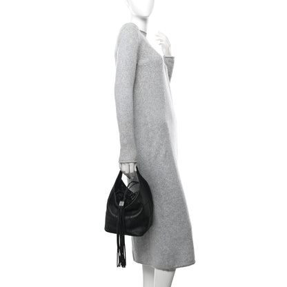 Chanel Calfskin Square Stitched Tassel Hobo Black 2 of 10